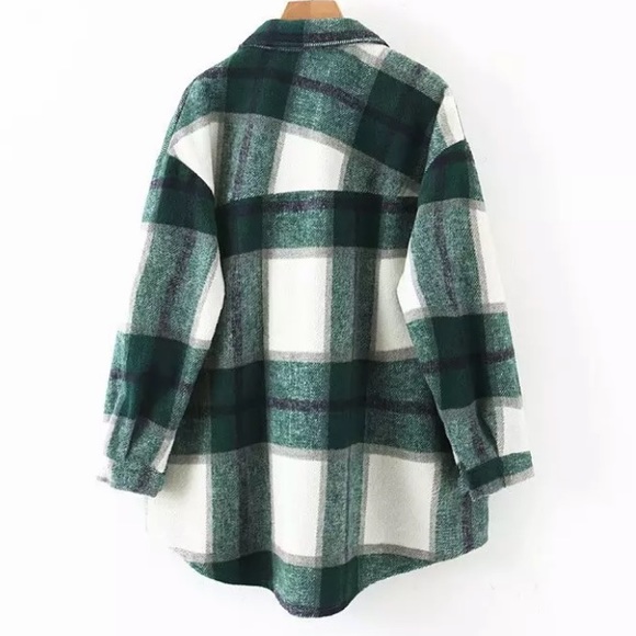 SOLD OUT Green Plaid Oversized Flannel Shacket Shirt Jacket - Picture 6 of 15